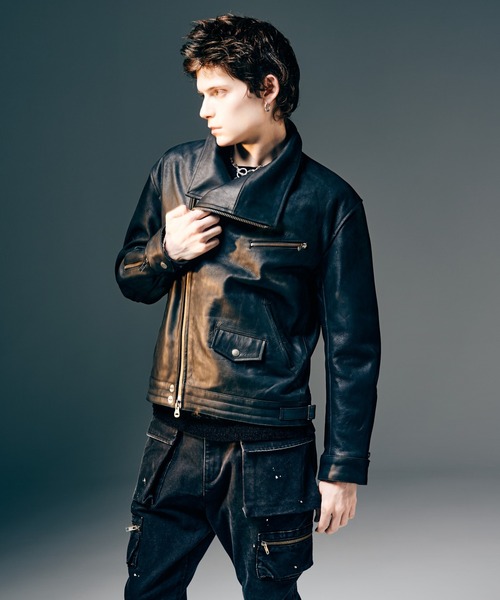 glamb（グラム）の「High Neck Leather Jacket / ハイネックレザージャケット（ライダースジャケット・メンズ・ブラウン/ブラック・S/M/L）」の7枚目の写真