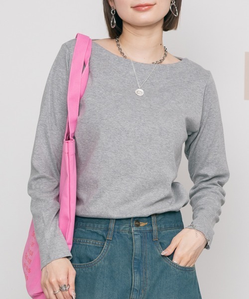 RCD(アールシーディー)の「無地ロングボートネックTシャツ(Tシャツ/カットソー・レディース・ホワイト/ブラック/ネイビー/チャコールグレー/杢グレー/カーキ/グレイッシュベージュ/ブルーグレー/ピンク系その他・LL/3L/4L/M/L)」の5枚目の写真