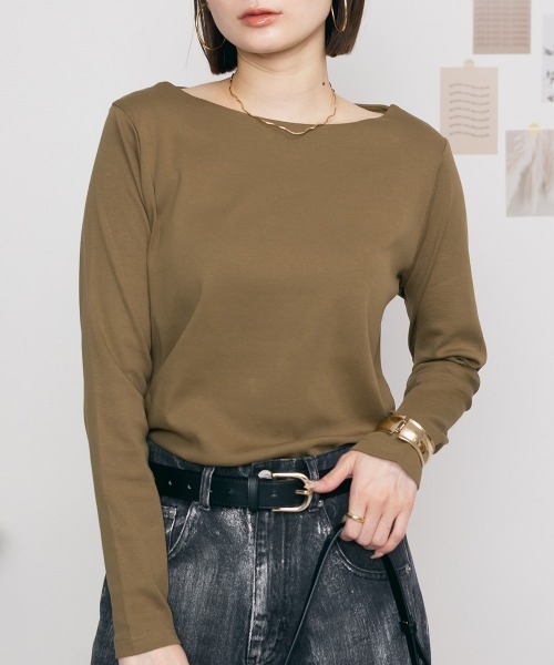 RCD(アールシーディー)の「無地ロングボートネックTシャツ(Tシャツ/カットソー・レディース・ホワイト/ブラック/ネイビー/チャコールグレー/杢グレー/カーキ/グレイッシュベージュ/ブルーグレー/ピンク系その他・LL/3L/4L/M/L)」の7枚目の写真