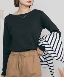 無地ロングボートネックTシャツ