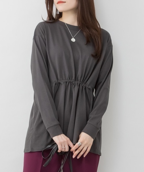 RCD(アールシーディー)の「ウエストドロストカットソー(Tシャツ/カットソー・レディース・ブラック/チャコールグレー/オフホワイト・M-L/LL~3L/4L~5L)」の3枚目の写真