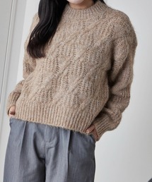 Cable wool knit design sweater/ケーブル編みウールデザインニット