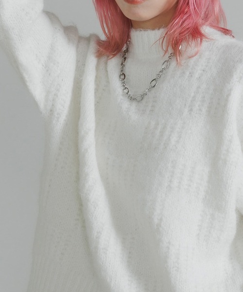 Theater code（シアターコード）の「Cable wool knit design sweater/ケーブル編みウールデザインニット（ニット/セーター・レディース・ブラック/ホワイト/グレー/ベージュ・FREE）」の2枚目の写真