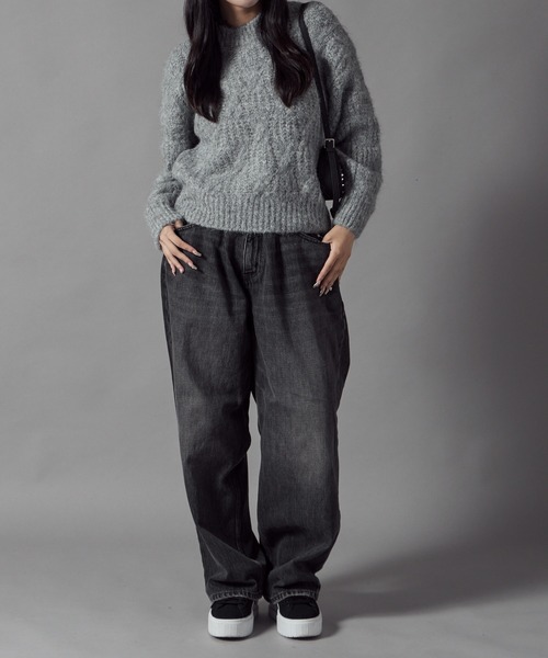 Theater code（シアターコード）の「Cable wool knit design sweater/ケーブル編みウールデザインニット（ニット/セーター・レディース・ブラック/ホワイト/グレー/ベージュ・FREE）」の7枚目の写真