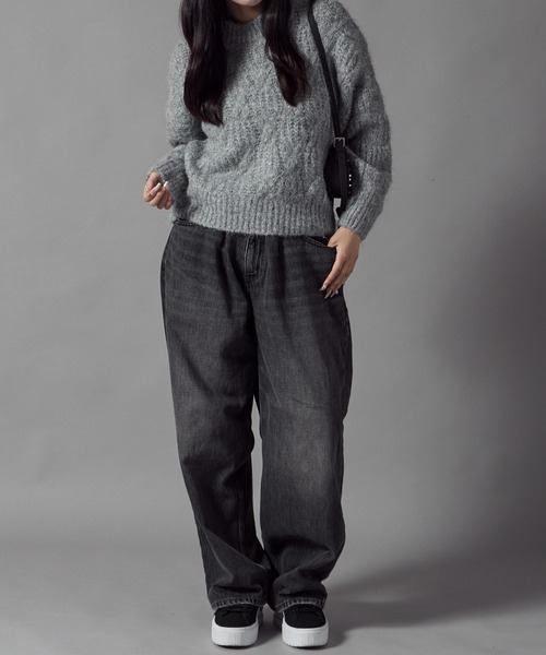 Theater code（シアターコード）の「Cable wool knit design sweater/ケーブル編みウールデザインニット（ニット/セーター・レディース・ブラック/ホワイト/グレー/ベージュ・FREE）」の9枚目の写真