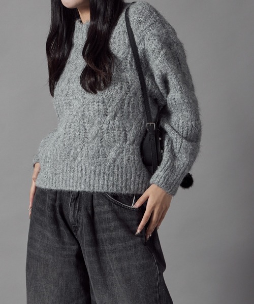 Theater code（シアターコード）の「Cable wool knit design sweater/ケーブル編みウールデザインニット（ニット/セーター・レディース・ブラック/ホワイト/グレー/ベージュ・FREE）」の12枚目の写真