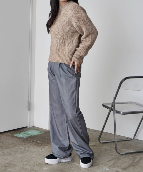 Theater code（シアターコード）の「Cable wool knit design sweater/ケーブル編みウールデザインニット（ニット/セーター・レディース・ブラック/ホワイト/グレー/ベージュ・FREE）」の15枚目の写真