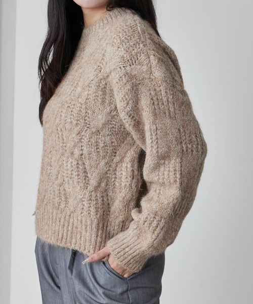 Theater code（シアターコード）の「Cable wool knit design sweater/ケーブル編みウールデザインニット（ニット/セーター・レディース・ブラック/ホワイト/グレー/ベージュ・FREE）」の21枚目の写真