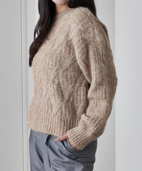 Theater code（シアターコード）の「Cable wool knit design sweater/ケーブル編みウールデザインニット（ニット/セーター・レディース・ブラック/ホワイト/グレー/ベージュ・FREE）」の22枚目の写真