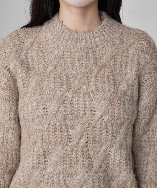 Theater code（シアターコード）の「Cable wool knit design sweater/ケーブル編みウールデザインニット（ニット/セーター・レディース・ブラック/ホワイト/グレー/ベージュ・FREE）」の16枚目の写真