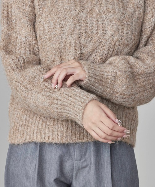 Theater code（シアターコード）の「Cable wool knit design sweater/ケーブル編みウールデザインニット（ニット/セーター・レディース・ブラック/ホワイト/グレー/ベージュ・FREE）」の17枚目の写真