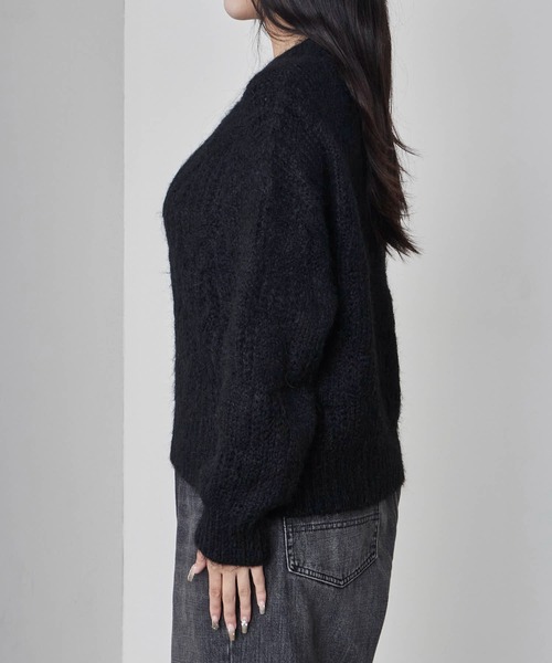 Theater code（シアターコード）の「Cable wool knit design sweater/ケーブル編みウールデザインニット（ニット/セーター・レディース・ブラック/ホワイト/グレー/ベージュ・FREE）」の13枚目の写真