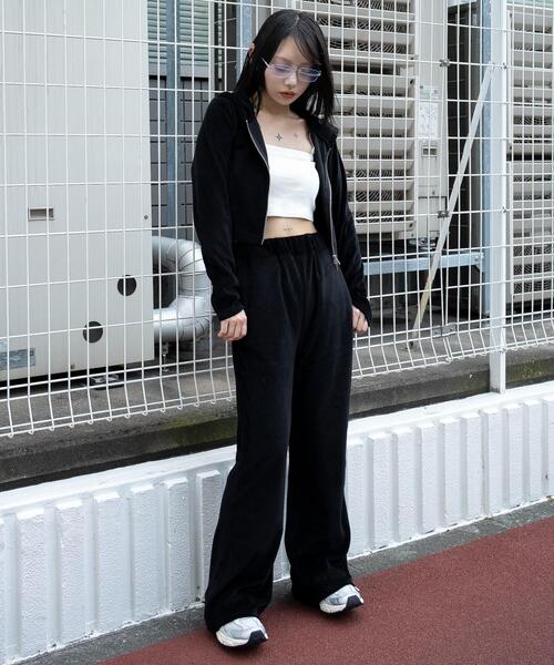 セール】WEGO/【25年秋冬新作】ベロアショートZIPパーカー（パーカー