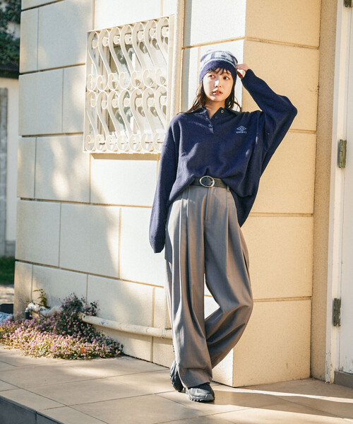 FREAK'S STORE(フリークスストア)の「限定展開 UMBRO × FREAK'S STORE/アンブロ 別注 POLO KNIT/ポロ ニットカーディガン/ポロ襟(ニット/セーター・レディース・オフホワイト/ネイビー/ブラウン・フリ-)」の7枚目の写真