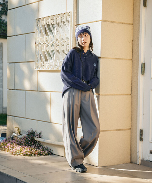 FREAK'S STORE(フリークスストア)の「限定展開 UMBRO × FREAK'S STORE/アンブロ 別注 POLO KNIT/ポロ ニットカーディガン/ポロ襟(ニット/セーター・レディース・オフホワイト/ネイビー/ブラウン・フリ-)」の8枚目の写真
