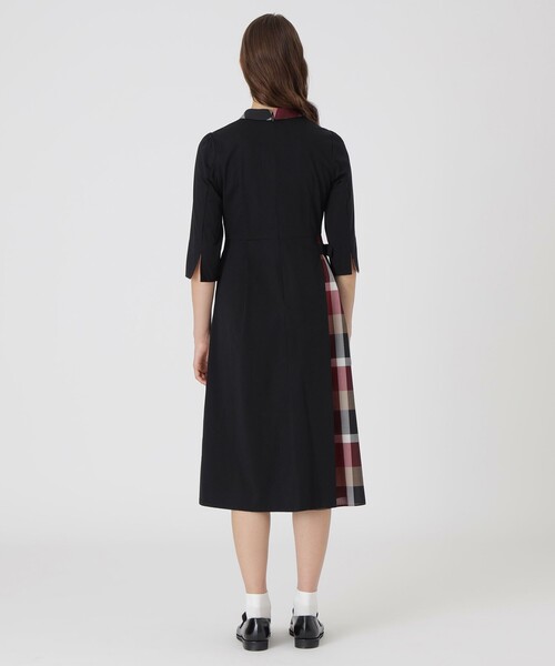 セール】ピマコットンプレーティング天竺パーシャルチェックドレス