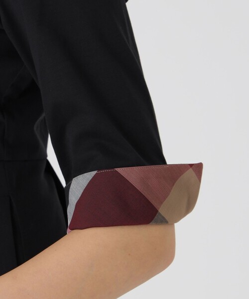 BLUE LABEL CRESTBRIDGE(ブルーレーベルクレストブリッジ)の「ピマコットンプレーティング天竺パーシャルチェックドレス(ワンピース・レディース・ブラック/ダークネイビー・36/40/38)」の5枚目の写真