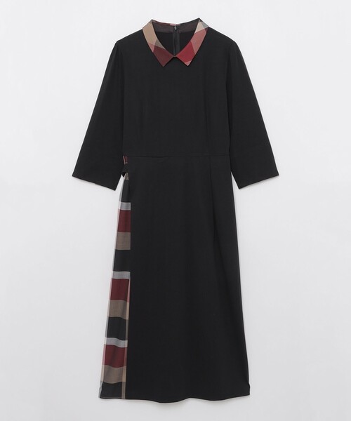 BLUE LABEL CRESTBRIDGE(ブルーレーベルクレストブリッジ)の「ピマコットンプレーティング天竺パーシャルチェックドレス(ワンピース・レディース・ブラック/ダークネイビー・36/40/38)」の8枚目の写真