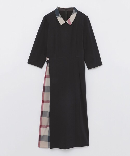 BLUE LABEL CRESTBRIDGE(ブルーレーベルクレストブリッジ)の「ピマコットンプレーティング天竺パーシャルチェックドレス(ワンピース・レディース・ブラック/ダークネイビー・36/40/38)」の17枚目の写真