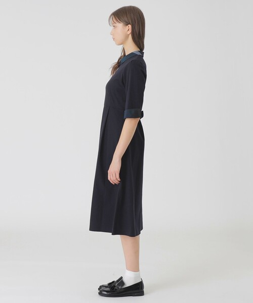 セール】ピマコットンプレーティング天竺パーシャルチェックドレス