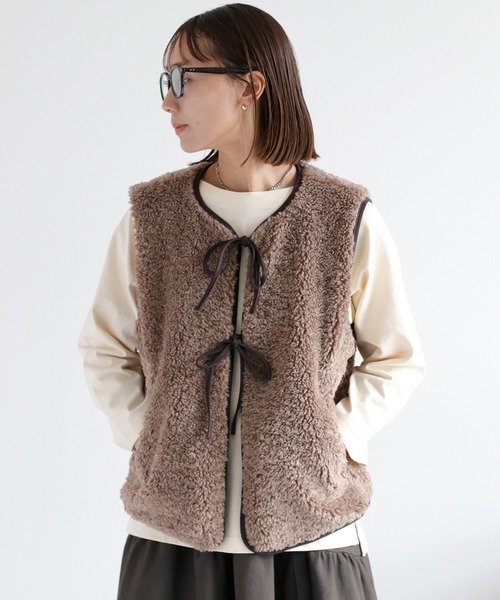 セール】ボアパイピングリボンベスト（ブルゾン）｜cepo（セポ）の