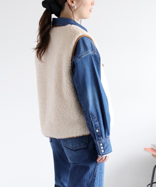 cepo（セポ）の「ボアパイピングリボンベスト（ブルゾン・レディース・チャコール/ベージュ/オフホワイト・M）」の14枚目の写真