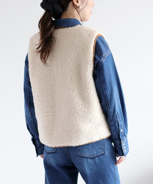 cepo（セポ）の「ボアパイピングリボンベスト（ブルゾン・レディース・チャコール/ベージュ/オフホワイト・M）」の15枚目の写真