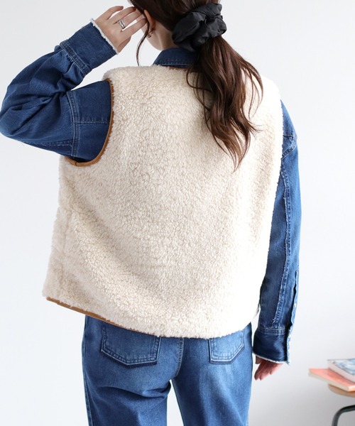 cepo（セポ）の「ボアパイピングリボンベスト（ブルゾン・レディース・チャコール/ベージュ/オフホワイト・M）」の12枚目の写真