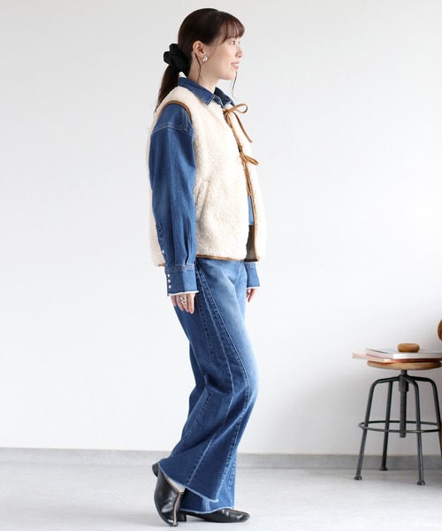 cepo（セポ）の「ボアパイピングリボンベスト（ブルゾン・レディース・チャコール/ベージュ/オフホワイト・M）」の7枚目の写真