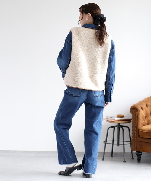 cepo（セポ）の「ボアパイピングリボンベスト（ブルゾン・レディース・チャコール/ベージュ/オフホワイト・M）」の6枚目の写真