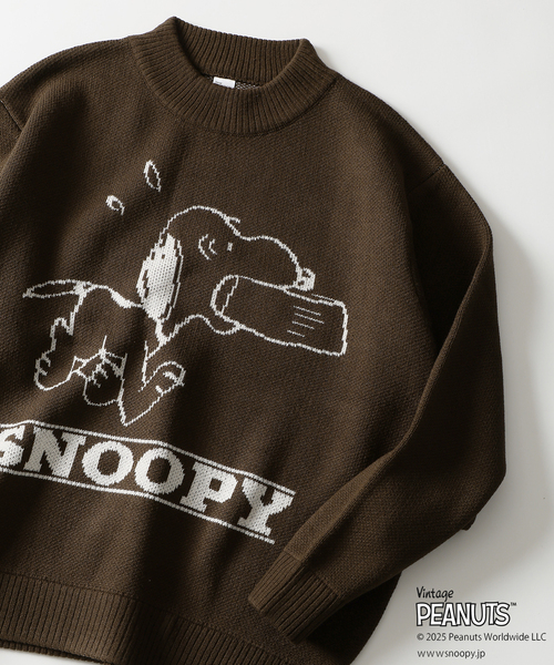 Vintage PEANUTS（ビンテージピーナッツ）の「PEANUTS / ピーナッツ 別注 ダブル ジャガードニット（ニット/セーター・メンズ・ブラウン/グリーン/アイボリー/ブラック・LARGE/MEDIUM）」の4枚目の写真