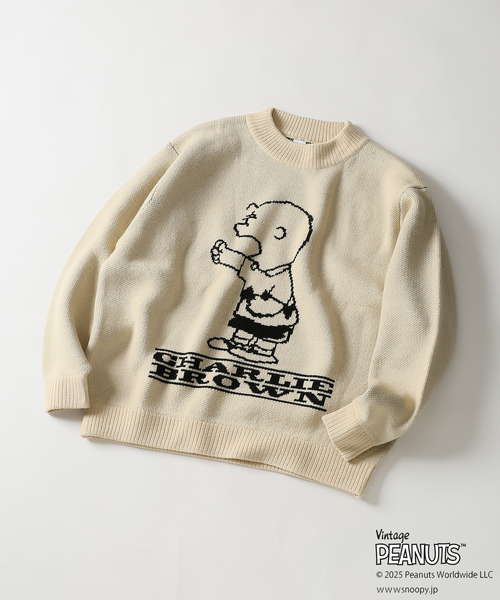Vintage PEANUTS（ビンテージピーナッツ）の「PEANUTS / ピーナッツ 別注 ダブル ジャガードニット（ニット/セーター・メンズ・ブラウン/グリーン/アイボリー/ブラック・LARGE/MEDIUM）」の2枚目の写真