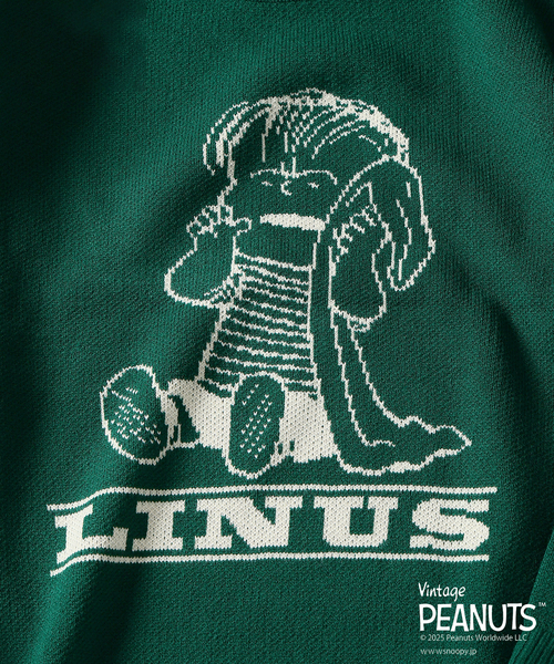 Vintage PEANUTS（ビンテージピーナッツ）の「PEANUTS / ピーナッツ 別注 ダブル ジャガードニット（ニット/セーター・メンズ・ブラウン/グリーン/アイボリー/ブラック・LARGE/MEDIUM）」の7枚目の写真