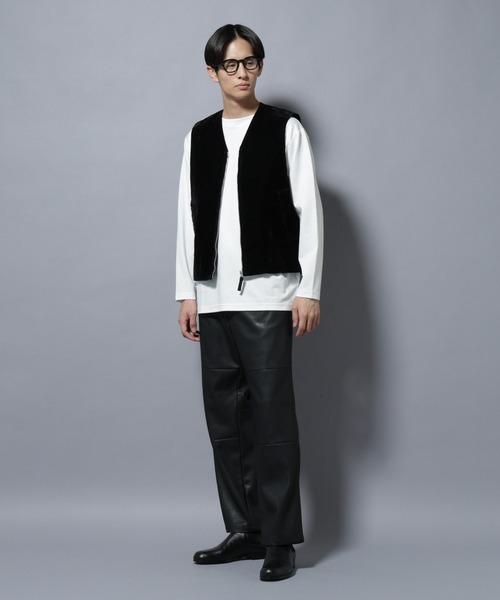 NANO universe(ナノユニバース)の「ヴィンテージライクフェイクレザー ダブルニーテーパードパンツ(その他パンツ・メンズ・ブラック/ブラウン・M/L)」の5枚目の写真