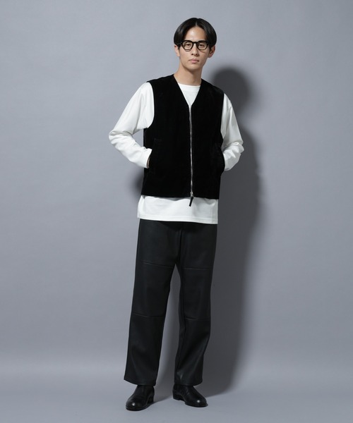 NANO universe(ナノユニバース)の「ヴィンテージライクフェイクレザー ダブルニーテーパードパンツ(その他パンツ・メンズ・ブラック/ブラウン・M/L)」の6枚目の写真