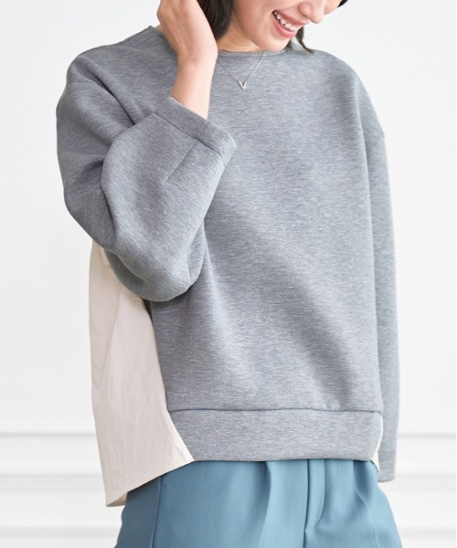 BELLUNA PLUS(ベルーナ)の「バックスリットデザイン異素材プルオーバー(Tシャツ/カットソー・レディース・グレー/ブラック/ベージュ・MEDIUM/LARGE/X-LARGE)」の3枚目の写真