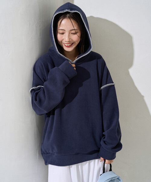 セール】限定展開 ブランケット ステッチ フリース パーカー（パーカー