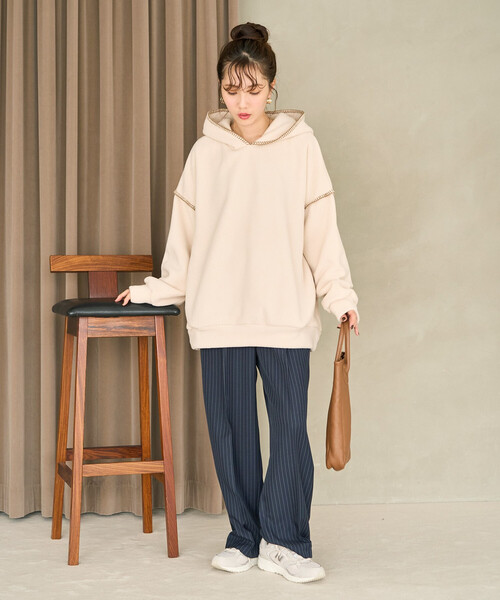 FREAK'S STORE(フリークスストア)の「限定展開 ブランケット ステッチ フリース パーカー(パーカー・レディース・ブラック/ナチュラル/グレー/ネイビー/ダークブラウン・フリ-)」の8枚目の写真