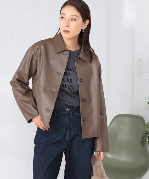 GALLORIA（ギャローリア）の「フェイクレザー衿付きブルゾン（ブルゾン・レディース・ブラック/ブラウン・S/M/L/LL）」の2枚目の写真