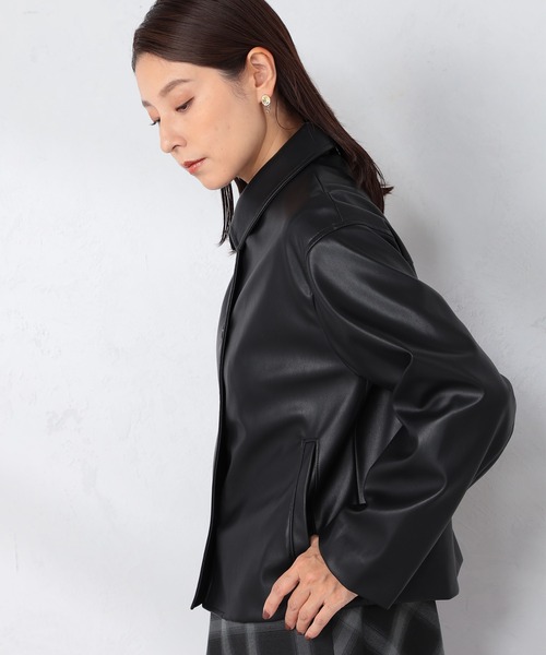 GALLORIA（ギャローリア）の「フェイクレザー衿付きブルゾン（ブルゾン・レディース・ブラック/ブラウン・S/M/L/LL）」の6枚目の写真