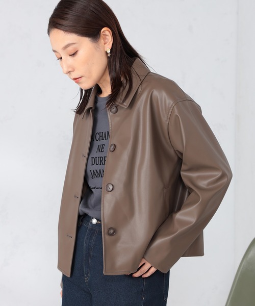 GALLORIA（ギャローリア）の「フェイクレザー衿付きブルゾン（ブルゾン・レディース・ブラック/ブラウン・S/M/L/LL）」の5枚目の写真