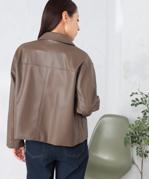 GALLORIA（ギャローリア）の「フェイクレザー衿付きブルゾン（ブルゾン・レディース・ブラック/ブラウン・S/M/L/LL）」の7枚目の写真