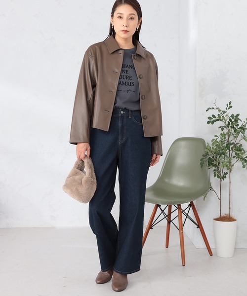 GALLORIA（ギャローリア）の「フェイクレザー衿付きブルゾン（ブルゾン・レディース・ブラック/ブラウン・S/M/L/LL）」の9枚目の写真