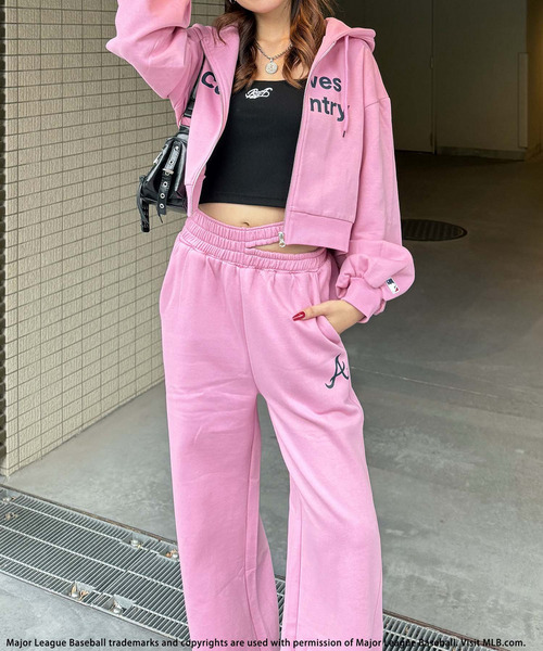 BACK TO THE FIELD（バック トゥー ザ フィールド）の「【MLB】ZIPフーディーセットアップ（セットアップ・レディース・グレー/ピンク/ブラック・FREE）」の6枚目の写真