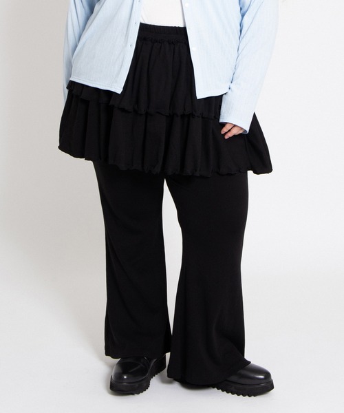 PUNYUS（プニュズ）の「フリルレイヤードフレアパンツ（その他パンツ・レディース・ブラック/杢グレー・1/2/3/4）」の2枚目の写真