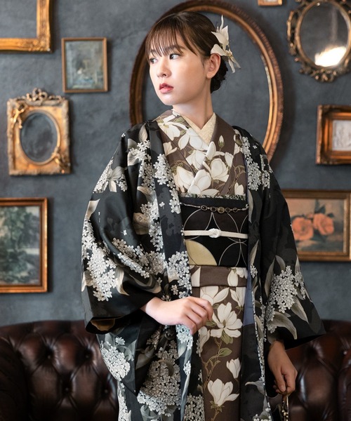 kimonomachi(キモノマチ)の「レディース 洗える羽織 単品 2025-26 新作 Fサイズ 銀木犀 白木蓮 アラベスク南天 牡丹 KIMONOMACHI オリジナル 羽織単品(着物・レディース・チャコールグレー/ダークブラウン/ラベンダー/ブラック系/キナリ/モーブ系/グレイッシュベージュ/ブラック・FREE)」の4枚目の写真