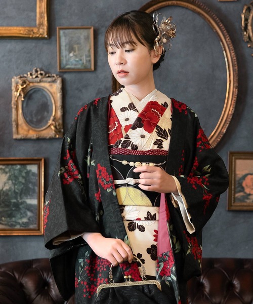 kimonomachi(キモノマチ)の「レディース 洗える羽織 単品 2025-26 新作 Fサイズ 銀木犀 白木蓮 アラベスク南天 牡丹 KIMONOMACHI オリジナル 羽織単品(着物・レディース・チャコールグレー/ダークブラウン/ラベンダー/ブラック系/キナリ/モーブ系/グレイッシュベージュ/ブラック・FREE)」の3枚目の写真