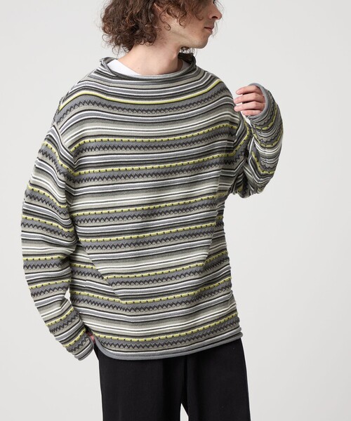 CITEN(シテン)の「<CITEN>ジャカードボーダーロールネックニット(ニット/セーター・メンズ・ライトブルー/グレー系・M/L)」の2枚目の写真