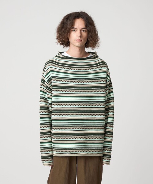 CITEN(シテン)の「<CITEN>ジャカードボーダーロールネックニット(ニット/セーター・メンズ・ライトブルー/グレー系・M/L)」の1枚目の写真