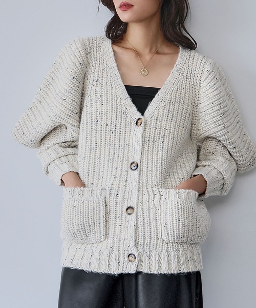 セール】【2025AW】ネップヤーン 変形スリーブ Vネック ニット